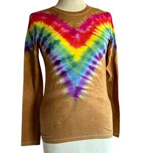 Womens Top Size Small Brown Tie Dye Earthy Festival Hippie Handmade Long Sleeve
